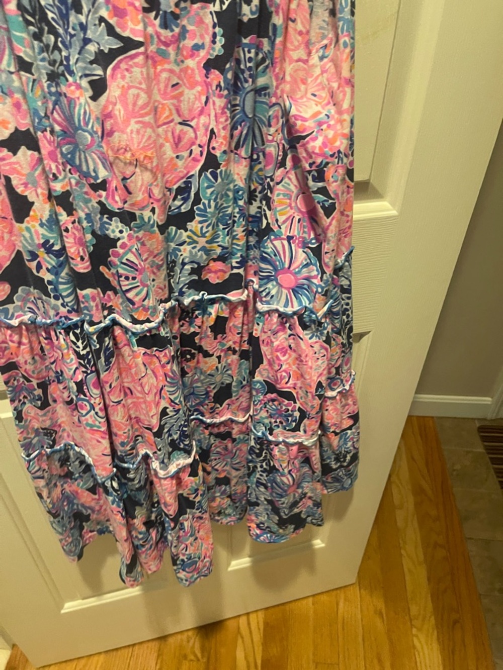Pink and Navy Floral Tiered Sundress - Picture 2 of 4